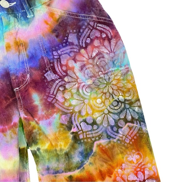 RE/DONE Corduroy Pants Womens Size 28 Small Tie Dye Hand Painted Redone Colorful - Picture 6 of 16